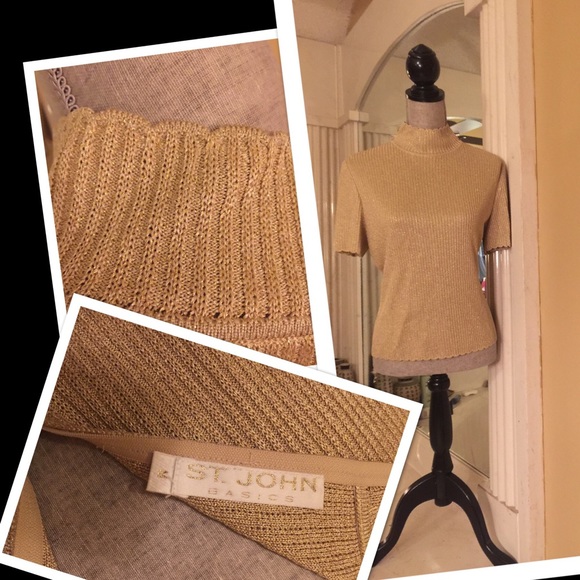 St. John Tops - St. John Gold Knit Vintage Short Sleeve Sweater M